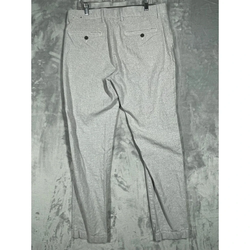 J.Crew Mens Straight Fit Linen Cotton Houndstooth Pants Grey White W33 L34